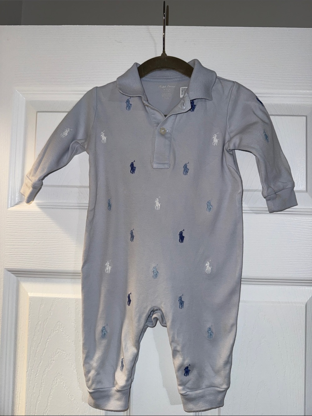 Ralph Lauren BABY - Long Sleeve Logo One Piece Coveralls - 6M - Beryl Blue